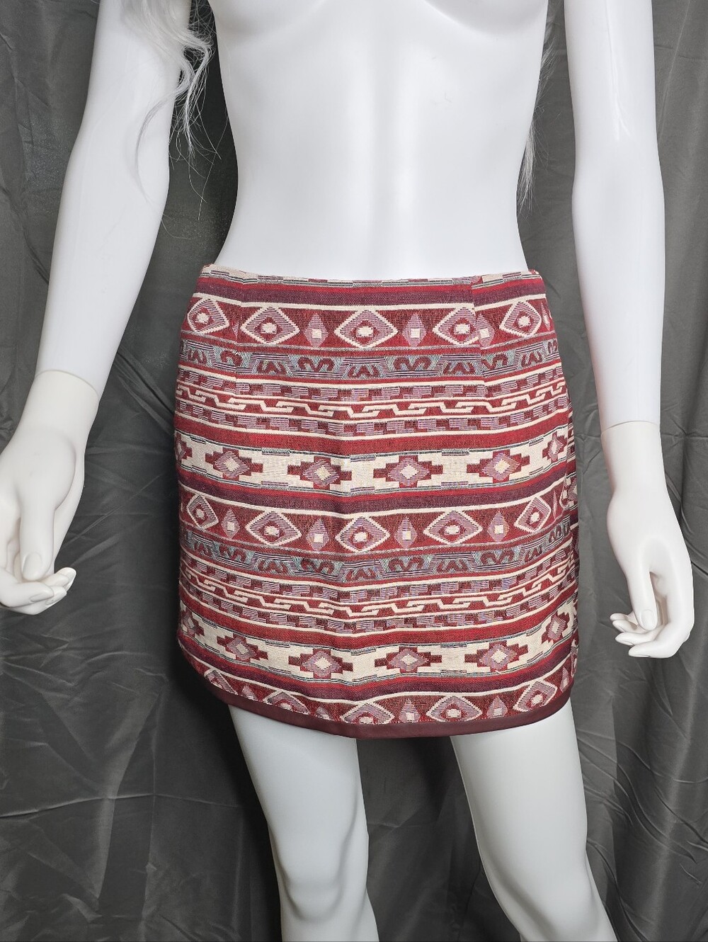 Jack by BB Dakota Red & Cream Aztec Mini Skirt